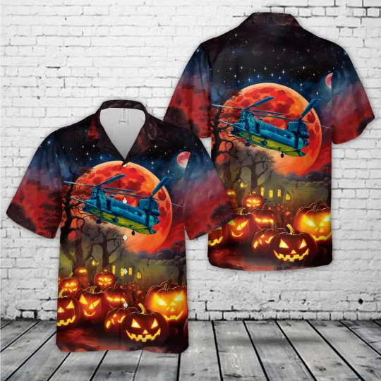 Discover US Army Boeing CH 47 Chinook Halloween Hawaiian Shirt