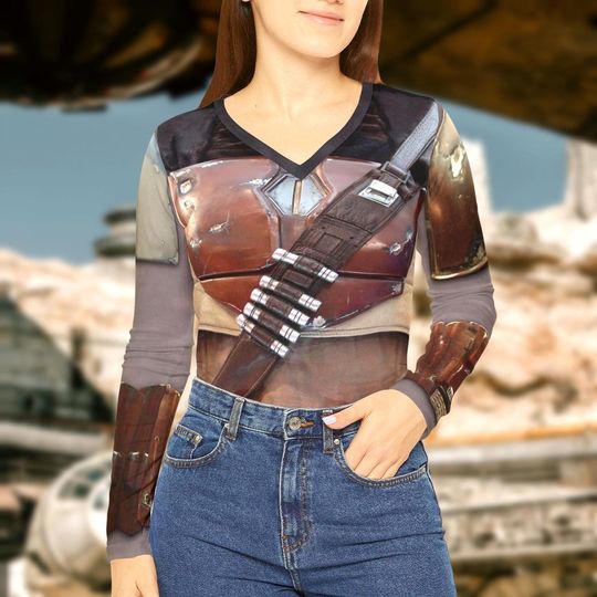 Mandalorian Womens Long Sleeve Vneck Shirt