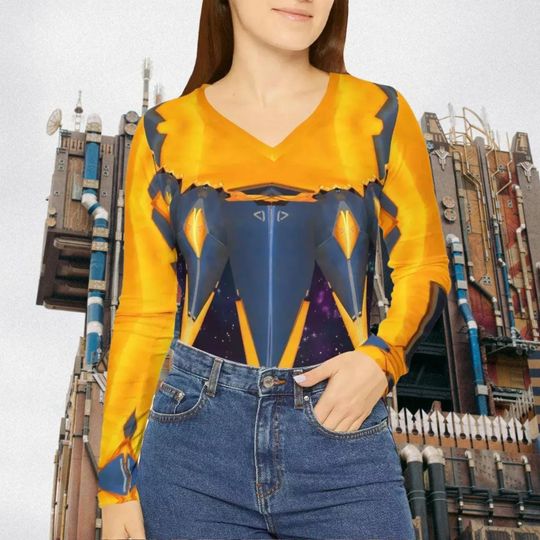 Cosmic Rewind Starblaster Womens Long Sleeve Vneck Shirt