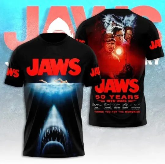 Discover Jaws 50Th Anniversary 1975-2025 Thank You 3D T-Shirt