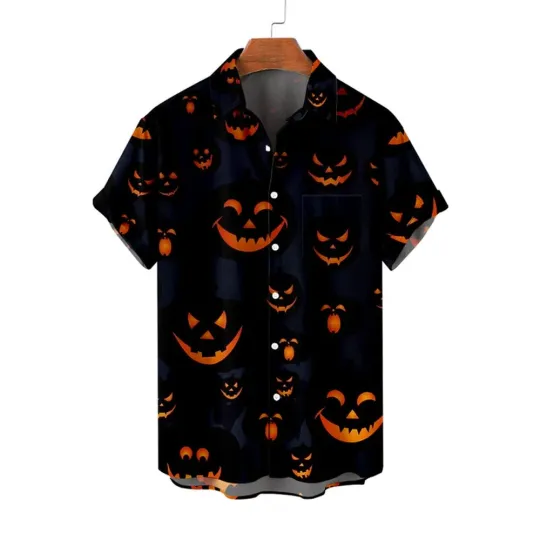 Discover Halloween Ghost Pumpkin Casual Short Sleeve Shirt