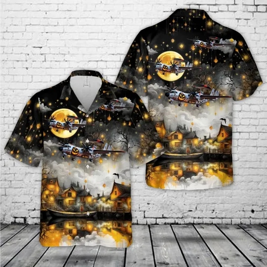 US Navy Northrop Grumman E-2 Hawkeye Halloween Hawaiian Shirt