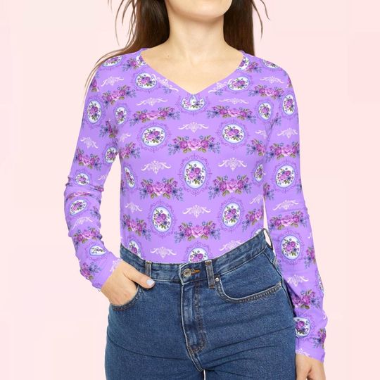 Retro Rose Bouquets Womens Long Sleeve Vneck Shirt