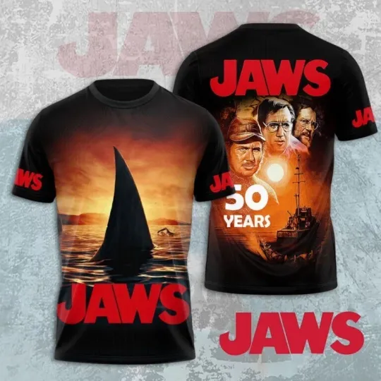 Discover Jaws Movie 50 Years 1975-2025 Thank For The Memories 3D Shirt
