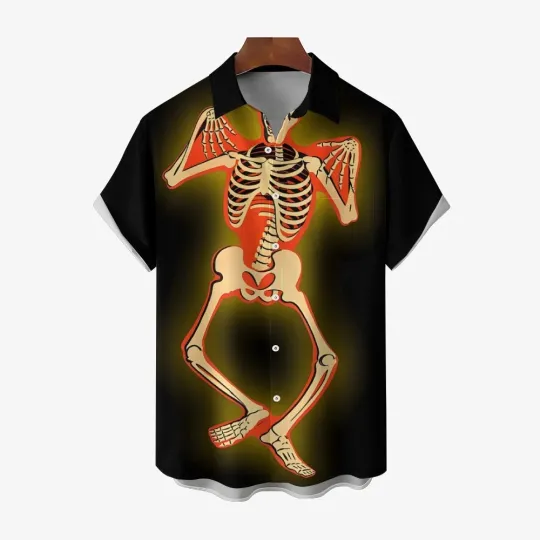 Discover Mens Halloween Glowing Skull Printed Shirt 2409000417