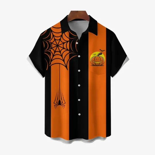 Discover Halloween Spider Web Short Sleeve Hawaiian Shirt