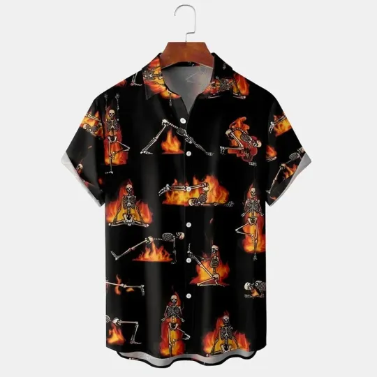 Discover Men’s Halloween Skull Print Short Sleeve Hawaiian Shirt