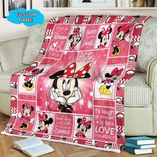 Personalized Disney Minnie Mouse Lovely Vibes Fleece Blanket