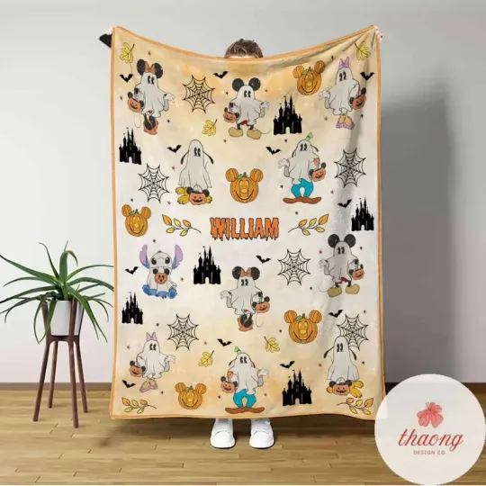Discover Disney Mickey & Friends Ghost Halloween Fall Vibes Customize Fleece Blanket