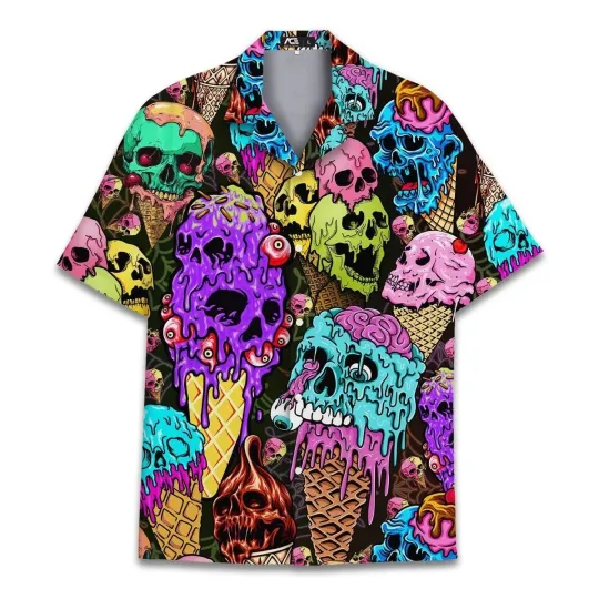Discover Colorful Ice Cream Skull Halloween Hawaiian Shirts