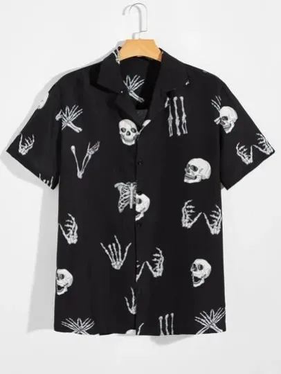 Discover Skeleton Halloween 3D Print Short Sleeve Hawaiian Shirt