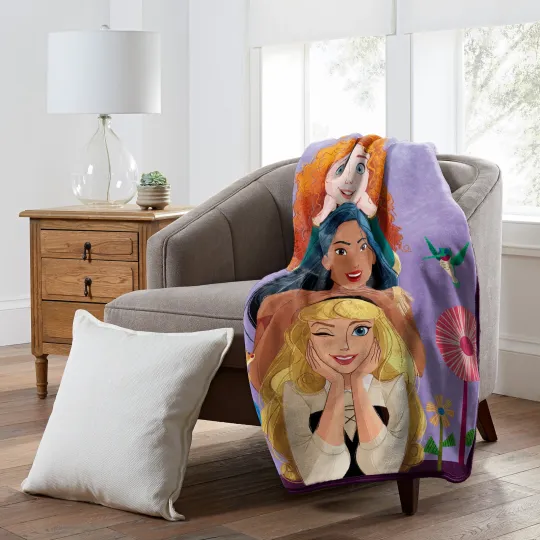 Discover Northwest Disney Princess Trio Silk Touch Sherpa Throw Blanket 50 X 60