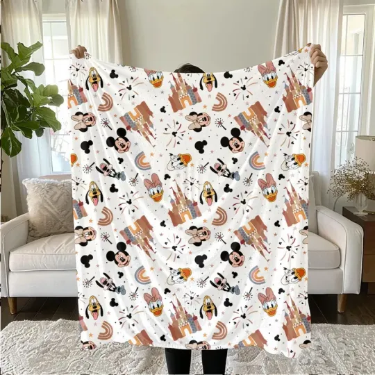 Discover Disney Mickey Castle Magic Kingdom Firework Fleece Blanket