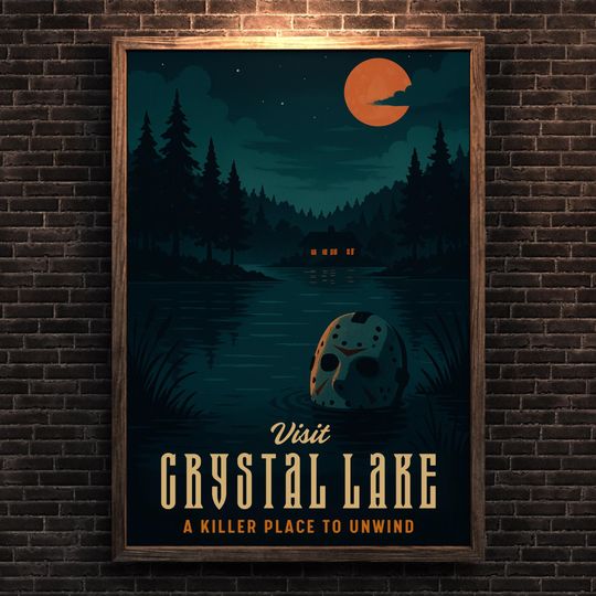 Discover Crystal Lake Horror Poster: Jason Voorhees Friday the 13th Vintage Camp Art