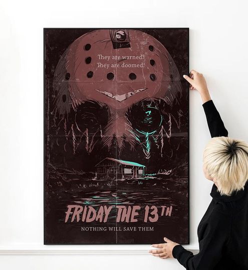 Discover Friday The 13th Jason Voorhees Hockey Mask Artwork '' Nothing Will Save Them '' Classic Horror Movie Poster High Quality Canvas Cloth