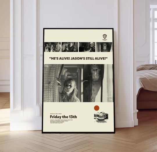 Discover Friday the 13th Movie Poster, Friday the 13th Poster, Mid century Art, Retro Modern Poster, Black And White Poster, Vintage Movie Poster