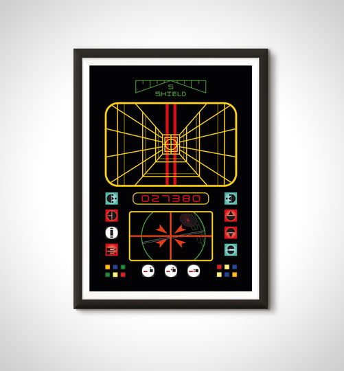 Star Wars Movie Poster Death Star Targeting Screen - 80s Minimalist Rebel Alliance X Wing Print - Sci Fi Home Decor Wall Art Gift