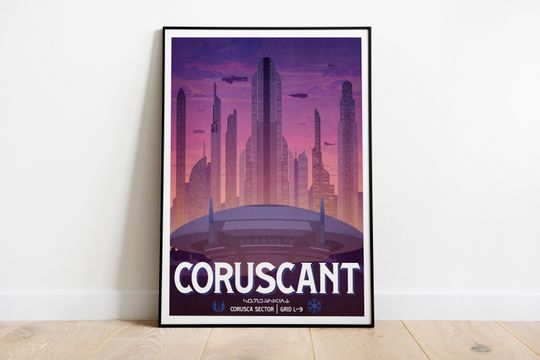 Discover Star Wars Coruscant Poster: Retro Travel Print Sci-Fi Wall Art