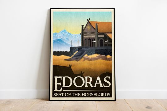 Discover Lord of the Rings Retro Travel Poster: Rohan Edoras Retro Ad Fantasy Wall Art