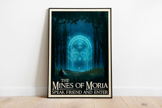 Discover Lord of the Rings Poster Retro Travel Print Postcard - Moria Doors of Durin - Birthday Wedding Anniversary Gift Wall Art