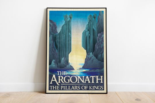 Discover Lord of the Rings Retro Travel Poster: Argonath Pillars Retro Ad Fantasy Wall Art