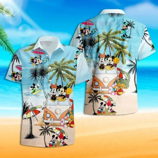 Discover Disney Summer Beach Mickey Minnie On Vans Disney Aloha Hawaiian Shirt