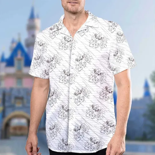 Discover Disney Mickey Sailor Cruise Sketch Of Steamboat Summer White Hawaiian Shirt