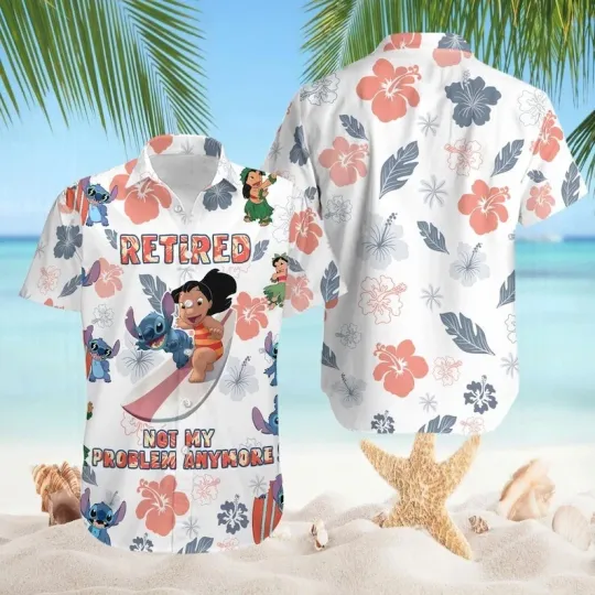 Discover Disney Lilo&Stitch Surfing Retired Not My Problem Anymore Summer Hawaiian Shirt