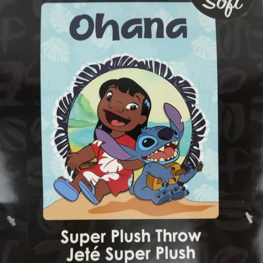 Discover Disney Lilo & Stitch Throw Blanket Plush Fleece 48x60" Ohana Ukulele Beach Alien