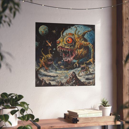Discover Terrifying Space Monsters // Nightmare Moon Space Aliens // Horror Movie Monster Lovers Poster // Attack of the Nightmare Monsters Art
