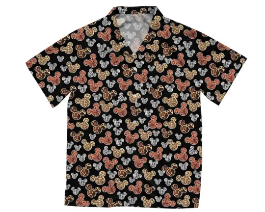 Discover Disney Mickey Mouse Head Ears Leopard Safari Mode Black Hawaiian Shirt