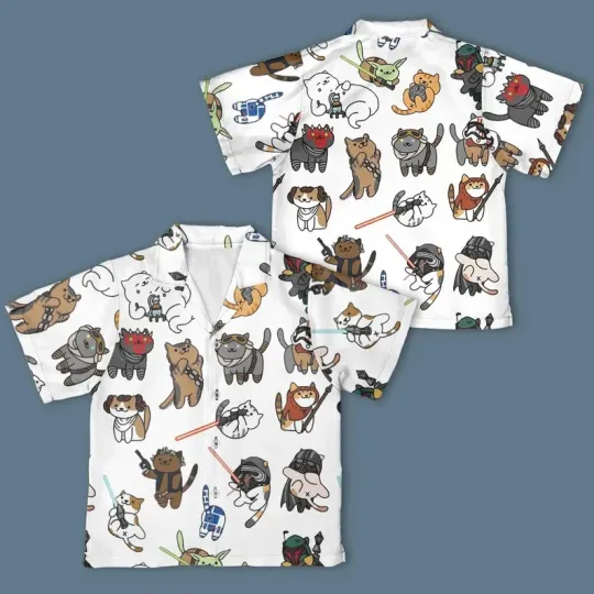 Discover Disney Star Wars Cute Characters In Cat White Hawaiian Shirt