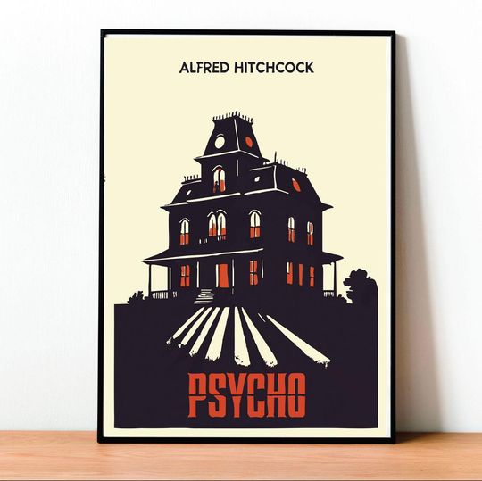 Discover Psycho Movie Poster: Alfred Hitchcock, Vintage Horror Art Print, Vintage, Wall Art, Movie, Modern Design, Simple classic horror design,