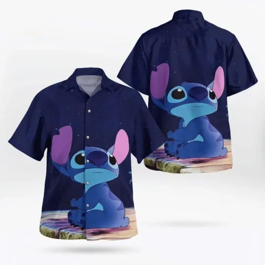 Discover Disney Summer Beach Stitch Disney Blue Aloha Hawaiian Shirt