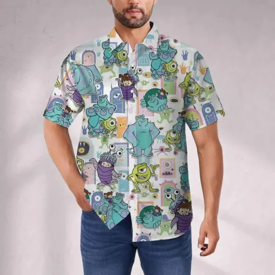 Discover Disney Monster Inc Doors  Family Matching Retro Hawaiian Shirt
