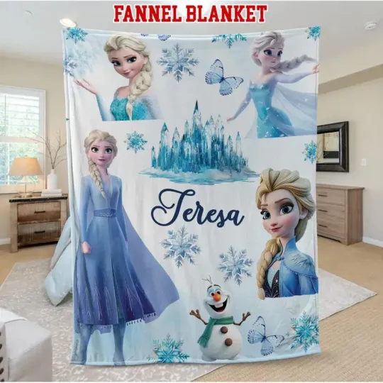 Discover Custom Princess Elsa Watercolor Blanket, Disney Frozen Blanket, Fleece Blanket