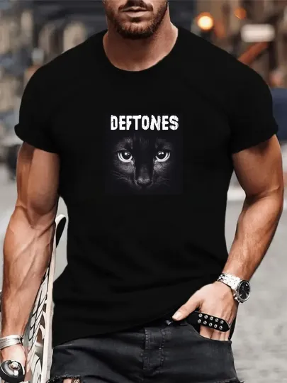 Discover Deftone Black Cat T-Shirt, Gothic Rock Band Tee for Music Fans