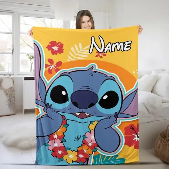 Disney Lilo And Stitch Big Graphic Aloha Summer Customize Fleece Blanket