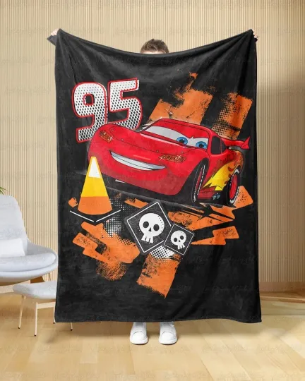 Discover Disney Vintage Lightning McQueen Cars Halloween Hallo-Wheel Fleece Blanket