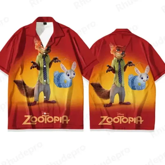 Discover Disney Zootopia Cute Coupe Mid-Autumn Festival Judy & Nick Hawaiian Shirt