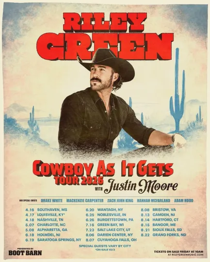 Discover Riley Green Cowboy As It Gets Tour 2026 Poster