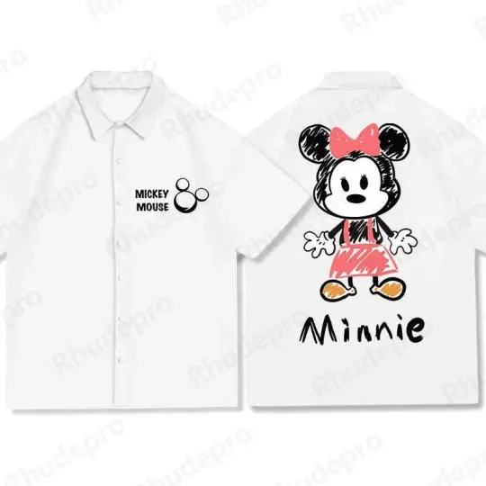Discover Disney Minnie Mouse 80s Sketched Art White Hawaiian Shirt