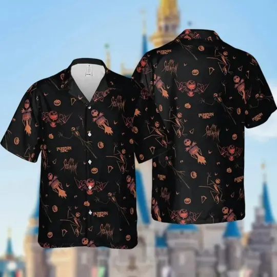 Disney Nightmare Before Christmas Jack Skellington Orange Line Hawaiian Shirt