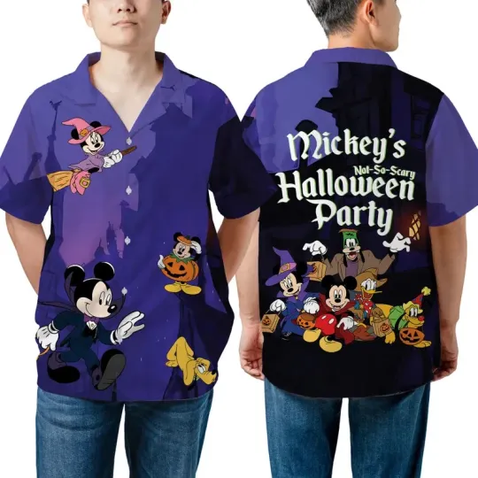Discover Disney Mickey's Not So Scary Halloween Party Purple Hawaiian Shirt