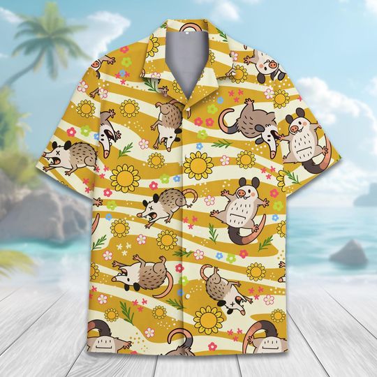Discover Funny Opossum Hawaiian Shirt for Men Women Youth, Sunflower Possum Shirt Short Sleeve, Quirky Animal Button Up Top, Gift For Opossum Lovers
