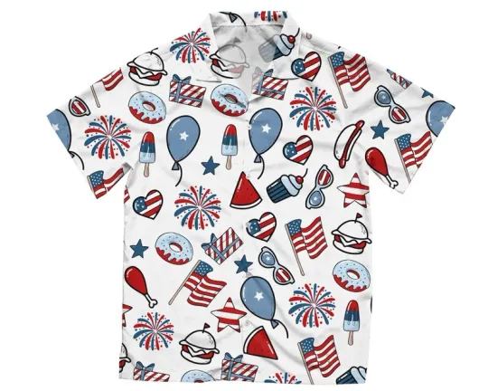 Discover Disney Funny 4Th Of July Bbq Party Ice Cream Hotdog Vintage White Hawaiian Shirt