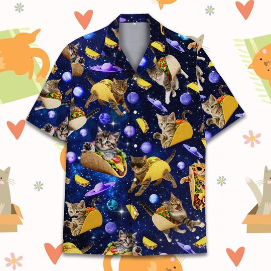 Funny Space Cat Taco Hawaiian Shirt for Men and Women