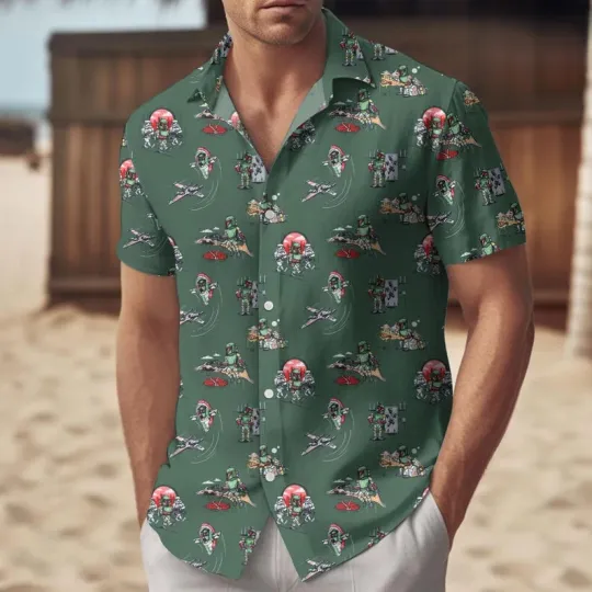 Discover Disney Star Wars Mini Boba Fett Galaxy's Edge Moss Green Hawaiian Shirt
