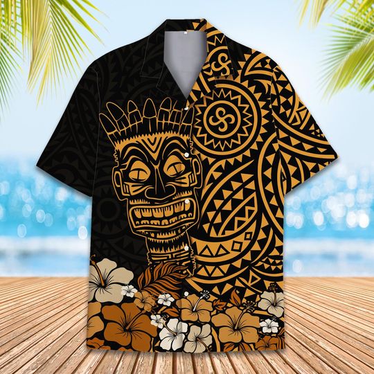 Discover Tiki Tribal Hawaiian Shirt Men Women Youth, Polynesian Luau Party Aloha Short Sleeve Floral Button Down