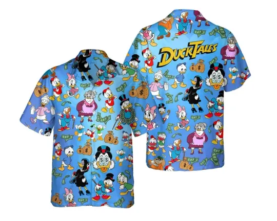 Discover Disney Retro Ducktales World Disneyland Beach Blue Hawaiian Shirt